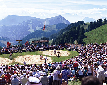 Grosses schiving und alperfest auf rige - staffel, annual wrestling festival, Switzerland, Europe