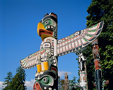 Totem poles, Vancouver, British Columbia (B.C.), Canada, North America