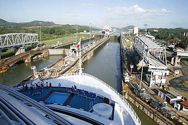 View of Gatun Locks from cruise ship, Panama Canal, Panama, Central America