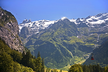 View of cable car in alpine valley, Engelberg, Switzerland, Europe