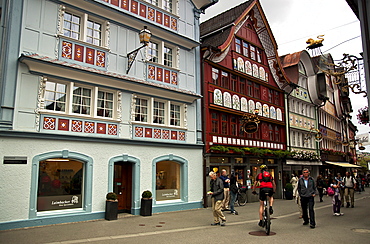 Exterior of colourful traditional houses, Appenzell, Switzerland, Europe