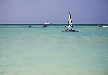 Sailboats in the sea near Palm Beach, Aruba, Dutch Caribbean, Central America