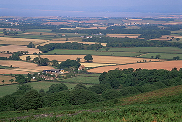 North Somerset and the Bristol Channel in the distance, from the Quantocks, Somerset, England, United Kingdom, Europe