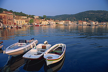 Small boats in the harbour at Gaios on Paxos, Ionian Islands, Greek Islands, Greece, Europe