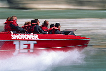 Tourists jetboating on Shotover Jet, Queenstown, South Island, New Zealand, Pacific