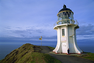 Lighthouse and sign at Cape Reinga, Northland, North Island, New Zealand, Pacific