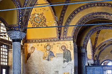 The Deesis Mosaic, depicting Christ Pantrocrator flanked by the Virgin Mary and St. John the Baptist, dating from the Restoration of Constantinople in 1261 at the end of Crusader occupation, Aya Sofya (Hagia Sophia), UNESCO World Heritage Site, Istanbul, Turkey, Europe