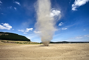 Dust whirlwind twister during summer drought on farm, Waikato, North Island, New Zealand, Pacific