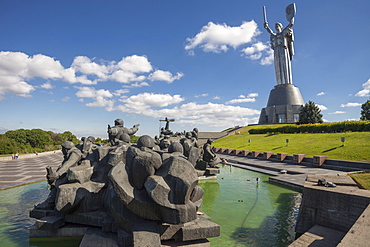 Soviet monument to the Crossing of the Dnieper and The Motherland Monument at Museum of The History of Ukraine in World War II, Kiev, Ukraine, Europe