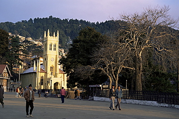 The Mall Square and Christ Church, Simla (Shimla), the old British summer capital, Himachal Pradesh state, India, Asia