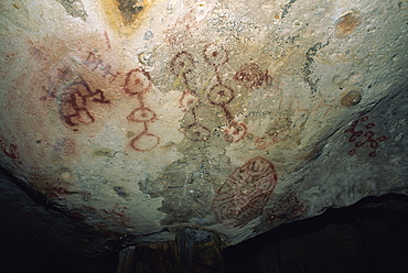 Indian rock paintings, Fontein Caves, Arikok National Park, Aruba, West Indies, Caribbean, Central America