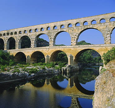 The Pont du Gard, Roman aqueduct, Gard near Nimes, Languedoc, France, Europe