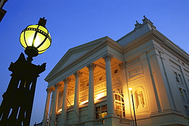 The Royal Opera House illuminated at dusk, Covent Garden, London, England, United Kingdom, Europe