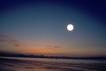 Moonlight over Cardigan Bay, Abersoch, Gwynedd, Wales, United Kingdom, Europe