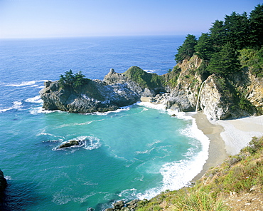 Spectacular coastline with waterfall, Julia Pfeiffer Burns State Park, Big Sur, California, United States of America, North America