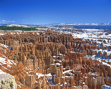 Pinnacles and rock formations known as The Silent City, seen from Inspiration Point, with snow on the ground, in the Bryce Canyon National Park, Utah, United States of America, North America