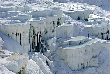 Calcified limestone terraces, Pamukkale, Turkey, Eurasia