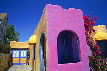 Close-up of pink wall of a colourful house at Pacific Grove on the Monterey Peninsula, California, United States of America, North America