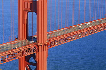 Close-up of traffic crossing the Golden Gate Bridge, San Francisco, California, United States of America, North America