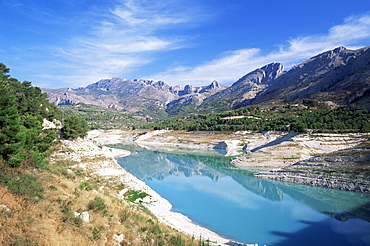 View along reservoir below the village of Guadalest, Alicante area, Valencia, Spain, Europe