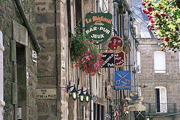 Traditional signs, Dinan, Cotes d'Armor, Brittany, France, Europe