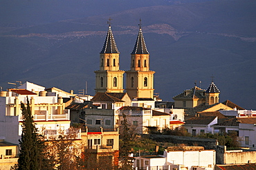 Rooftops and church at sunset, Orgiva, Alpujarras, Granada, Andalucia, Spain, Europe