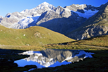 The Dent Blanche reflect in lake, Zermatt, Valais, Swiss Alps, Switzerland, Europe