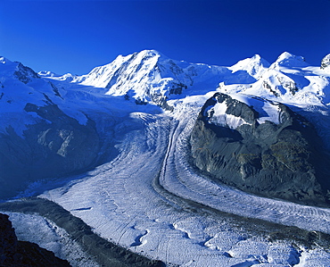 View to Liskamm and the Gorner Glacier, Gornergrat, Zermatt, Valais, Switzerland, Europe