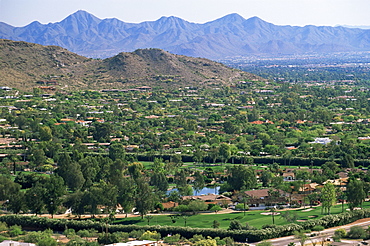 View over Paradise Valley from the slopes of Camelback Mountain, Phoenix, Arizona, United States of America (U.S.A.), North America