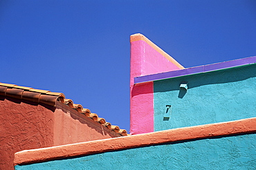 Colourful roof detail in village, La Placita, Tucson, Arizona, United States of America, North America