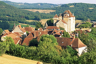 Castle and village, Curemonte, Correze, Limousin, France, Europe