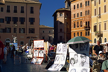 Artist's stall, Piazza Navona, Rome, Lazio, Italy, Europe