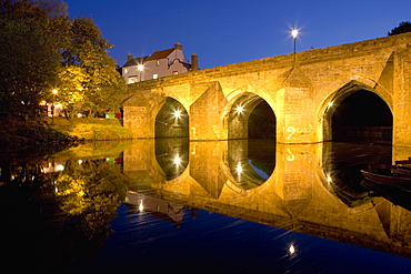 The River Wear and Elvet Bridge illuminated by night, Durham, County Durham, England, United Kingdom, Europe