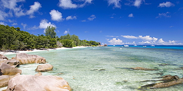 Clear waters off the beach at Anse Severe, Island of La Digue, Seychelles, Indian Ocean, Africa