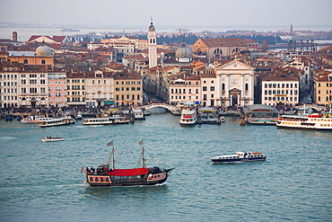 View to the Riva degli Schiavoni from bell tower of the Chiesa di San Giorgio Maggiore, Island of San Giorgio Maggiore, Venice, UNESCO World Heritage Site, Veneto, Italy, Europe