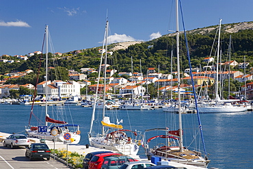 Yachts moored in the harbour, Rab Town, Island of Rab, Primorje-Gorski Kotar, Croatia, Europe