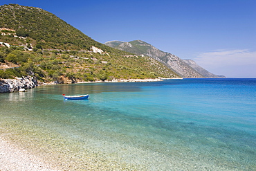 View across the tranquil Gulf of Molos, near Vathy (Vathi), Ithaca (Ithaki), Ionian Islands, Greek Islands, Greece, Europe