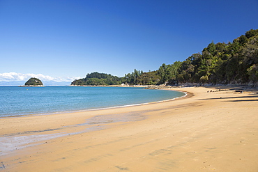 View along the sandy beach at Towers Bay, Kaiteriteri, Tasman, South Island, New Zealand, Pacific