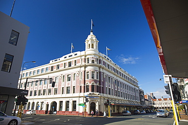 The historic Allied Press Building on the corner of Cumberland Street and Stuart Street, Dunedin, Otago, South Island, New Zealand, Pacific