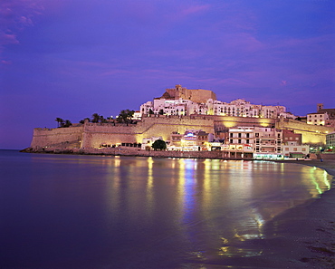 The Citadel by night, Peniscola, Costa del Azahar, Valencia, Spain, Mediterranean, Europe