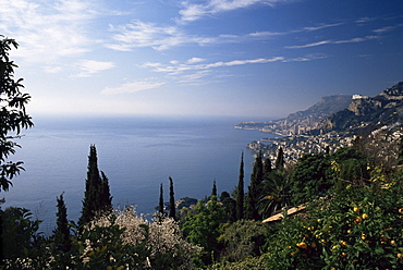 Roquebrune, view along coast towards Monaco, Alpes-Maritimes, Cote d'Azur, Provence, France, Mediterranean, Europe