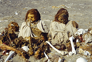 Chauchilla Cemetary, human remains preserved for over 500 years, Nazca, Peru, South America