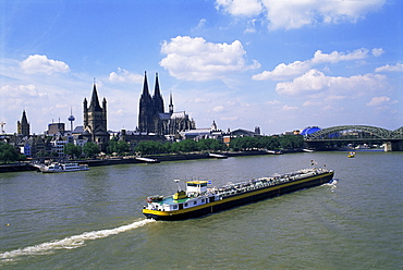 River Rhine and Cologne (Koln), North Rhine-Westphalia, Germany, Europe