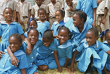 Group of schoolchildren in school uniform, St. John, Barbados, West Indies, Caribbean, Central America