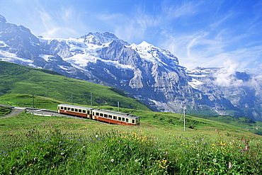 Jungfrau railway and the Jungfrau, 13642 ft., Bernese Oberland, Swiss Alps, Switzerland, Europe