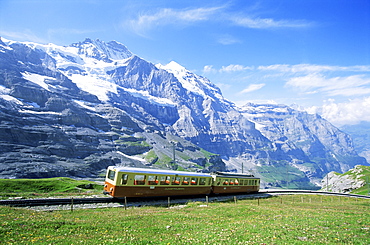 Jungfrau railway and the Jungfrau, 13642 ft., Bernese Oberland, Swiss Alps, Switzerland, Europe