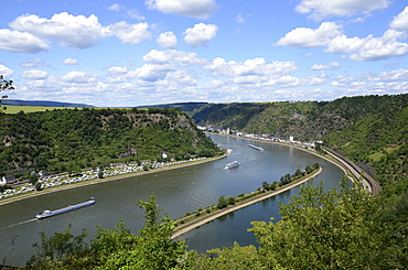 View from Loreley to St. Goarshausen and the River Rhine, Rhine Valley, Rhineland-Palatinate, Germany, Europe