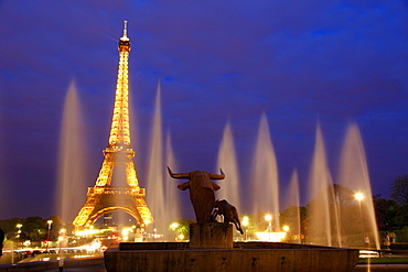 Eiffel Tower and Trocadero at night, Paris, France, Europe