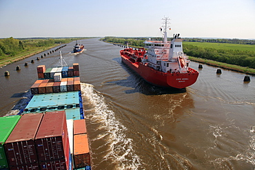 Shipping near Brunsbuttel, Kiel Canal, Schleswig-Holstein, Germany, Europe