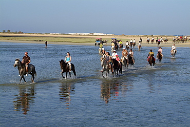 Tourists riding horses near Sidi Garous, Island of Jerba, Tunisia, North Africa, Africa